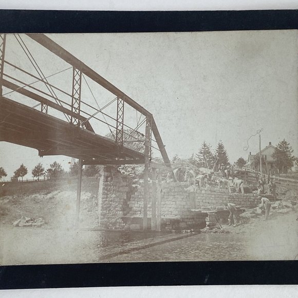 c1900 Cabinet Card Photo Men Building a Bridge Sepia - Picture 1 of 9
